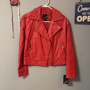 Red star Studded Women's leather Jacket